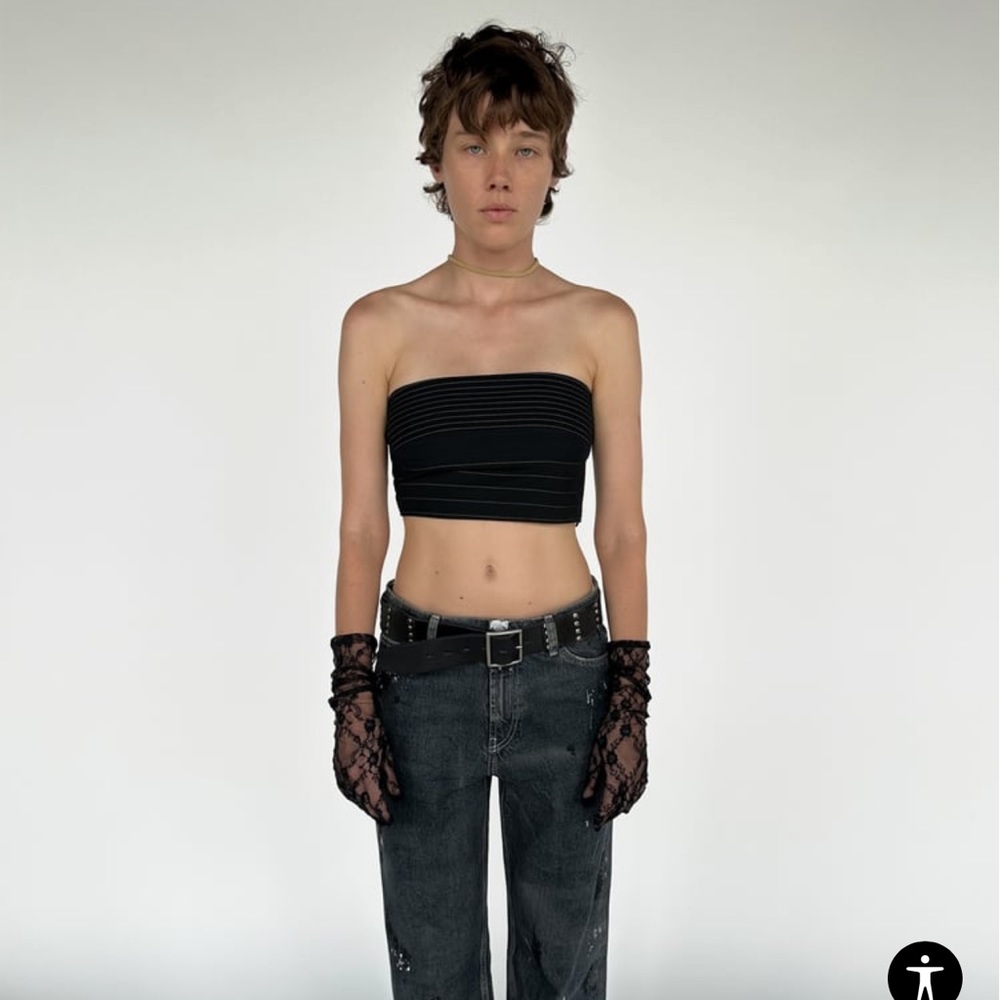 Zara STRAPLESS MULTI-POSITIONAL TIE CROP TOP